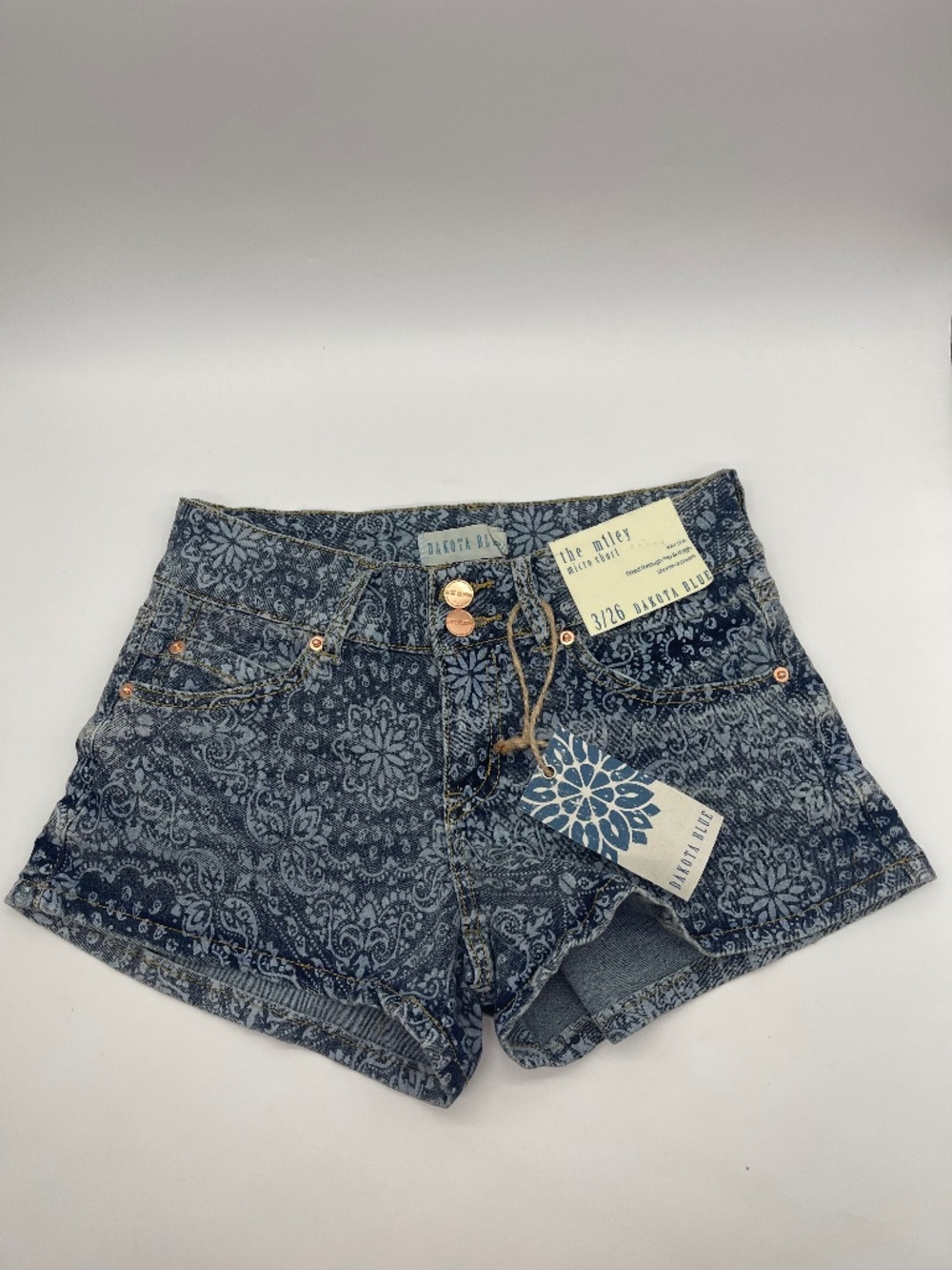 Dakota Blue The Miley Denim Micro Shorts Paisley Bandana Print Size 3/26